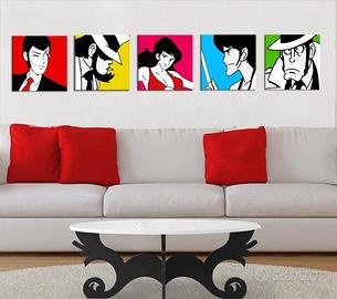 Set 5 quadri Personaggi Lupin Dipinti a Mano