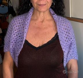 Cardigan coprispalle lilla in lana mohair uncinett