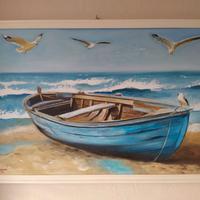 quadro dipinto a mano paesaggio marina con barca