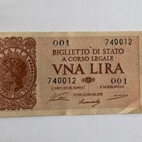 Banconota 1 Lira Italia Laureata serie 001 R3