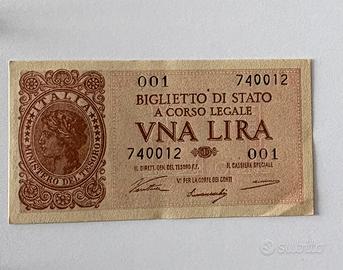 Banconota 1 Lira Italia Laureata serie 001 R3