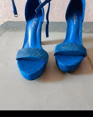 Scarpe tacco alto numero 37 blu brillantinate