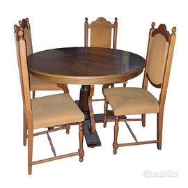 Tavolo allungab In Legno E 6 Sedie Con Stoffa Ocra