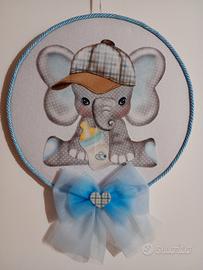 Fiocco nascita Elefantino telaio legno