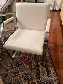 Knoll sedie con braccioli acciaio e pelle bianca