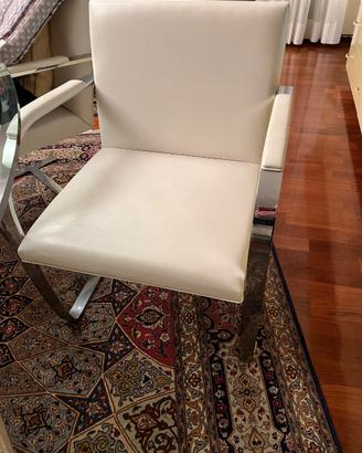 Knoll sedie con braccioli acciaio e pelle bianca
