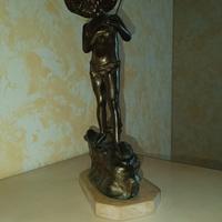  Statua Vintage "Giovane Pescatore" su Base in Mar