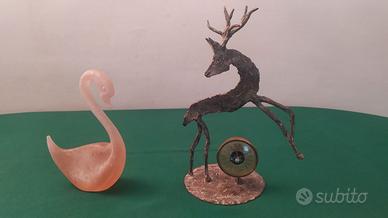 CIGNO MURANO E CERVO FERRO BATTUTO (FIRMATI)