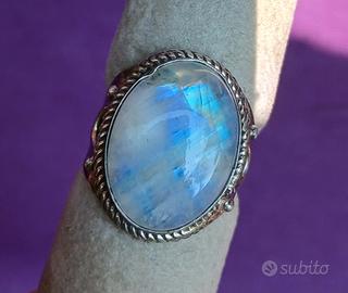 Anello argento sterling e pietra lunare vintage