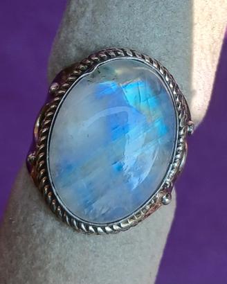 Anello argento sterling e pietra lunare vintage