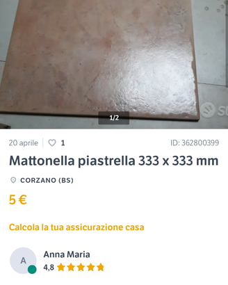 Mattonella piastrella 333 x 333 mm