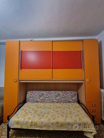 Cameretta a ponte con armadio e letto – Arancione 