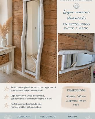 Specchio artigianale in veri legni di mare