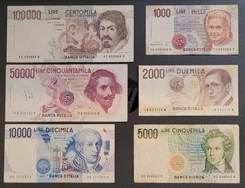 Serie banconote lire circolate anni 80/90