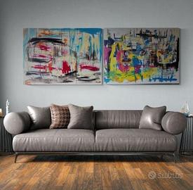 Quadri astratti coppia dipinti su tela grandi arte