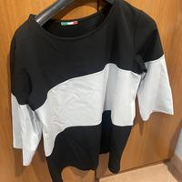 Maglia t-shirt manica 3/4 righe bianca nera