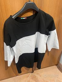 Maglia t-shirt manica 3/4 righe bianca nera