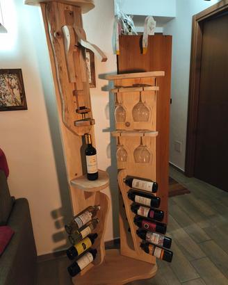 cantina , porta calici ,cavatappi in legno 