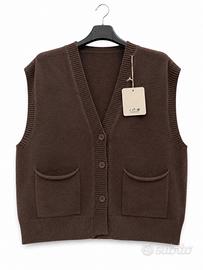 Gilet Donna Marrone Com Bottoni e Tasche Taglia U