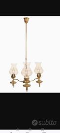 Lampadario Art Déco in ottone dorato e vetro di Mu