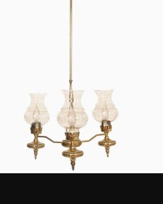 Lampadario Art Déco in ottone dorato e vetro di Mu