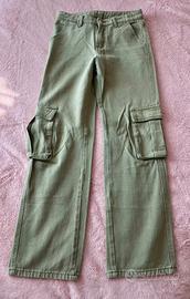 Pantaloni cargo verde chiaro vita bassa