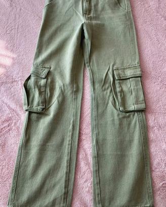 Pantaloni cargo verde chiaro vita bassa