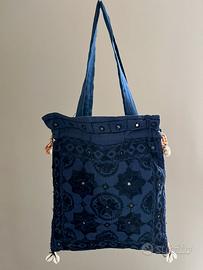Borsa etnica blu di tela