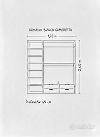 Armadio bianco 3 ante – 170x265x65 cm – completo