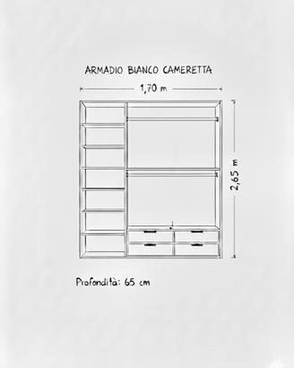 Armadio bianco 3 ante – 170x265x65 cm – completo