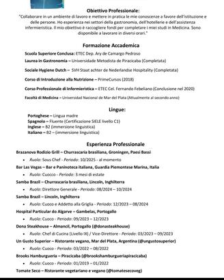Cuocco Brasiliano/Italiano - Laurea in Gastronomia