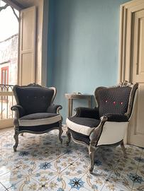 Set 2 Poltrone Rifoderate in Stile Shabby Chic