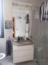 specchio grande per  bagno con faretti e pensile