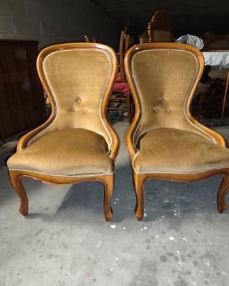 Coppia poltroncine vintage velluto oro senape