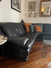 Divano angolare nero vera pelle