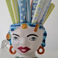 Testa di moro e posate in ceramica stile Positano