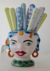 Testa di moro e posate in ceramica stile Positano