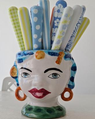 Testa di moro e posate in ceramica stile Positano