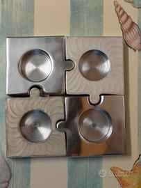 Set 4 Portacandele Puzzle in Alluminio 