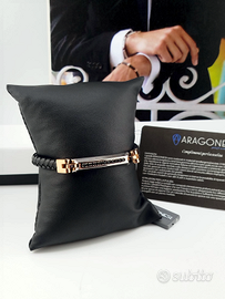 Aragonesi Bracciale Acciaio Zirconi Neri Rubino