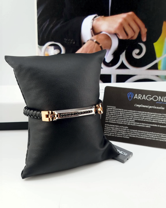 Aragonesi Bracciale Acciaio Zirconi Neri Rubino