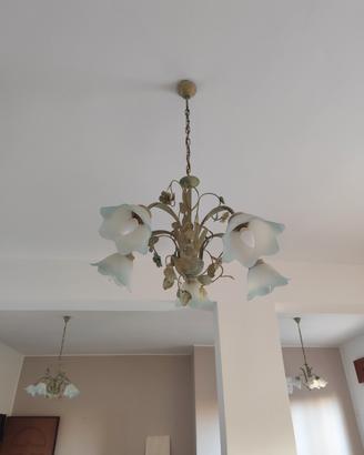 trittico di lampadari due a 5 luci e uno a tre luc