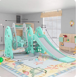 Altalena e scivolo per bambini con canestro da bas