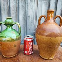 Due antiche bottiglie fiasche ceramica terracotta