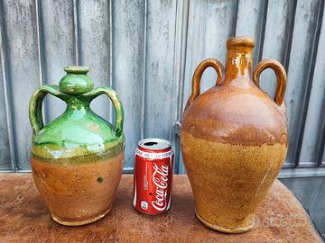Due antiche bottiglie fiasche ceramica terracotta