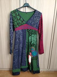 Vestito blu verde a maniche lunghe