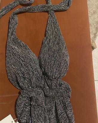 Top glitter argento ZUIKI scollo a v XS/S
