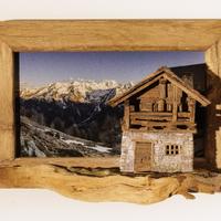 Quadri Artigianali in Legno con Paesaggio Montano