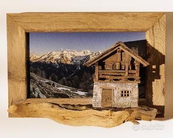 Quadri Artigianali in Legno con Paesaggio Montano