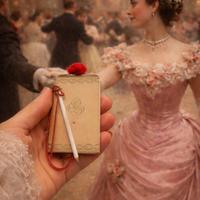 Antico carnet de Bal con matita e terminale osso